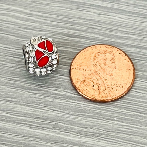 Silver plated red enamel paved BELLS 🔔 Bracelet charm - Picture 7 of 7